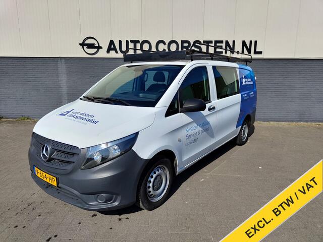 Mercedes-Benz VITO 111 CDI Lang Dubbele Cabine Airco Trekhaak Imperial+Ladderrol Bluetooth Licht/Regen-Sensor Betonplex Vloer Lat om Lat Betimmering Zijschuifdeur Comfort 1e eigenaar! Euro 6