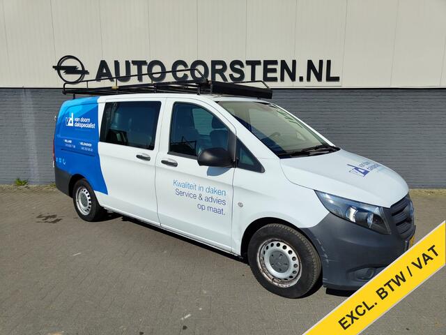 Mercedes-Benz VITO 111 CDI Lang Dubbele Cabine Airco Trekhaak Imperial+Ladderrol Bluetooth Licht/Regen-Sensor Betonplex Vloer Lat om Lat Betimmering Zijschuifdeur Comfort 1e eigenaar! Euro 6