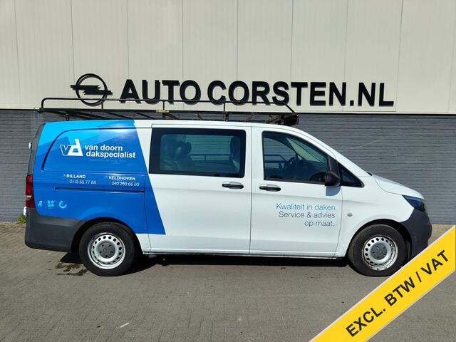Mercedes-Benz VITO 111 CDI Lang Dubbele Cabine Airco Trekhaak Imperial+Ladderrol Bluetooth Licht/Regen-Sensor Betonplex Vloer Lat om Lat Betimmering Zijschuifdeur Comfort 1e eigenaar! Euro 6