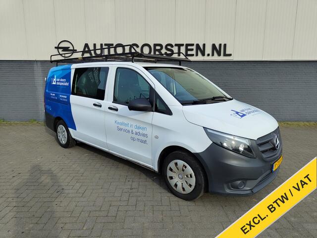 Mercedes-Benz VITO 111 CDI Lang Dubbele Cabine Airco Trekhaak Imperial+Ladderrol Bluetooth Licht/Regen-Sensor Betonplex Vloer Lat om Lat Betimmering Zijschuifdeur Comfort 1e eigenaar! Euro 6