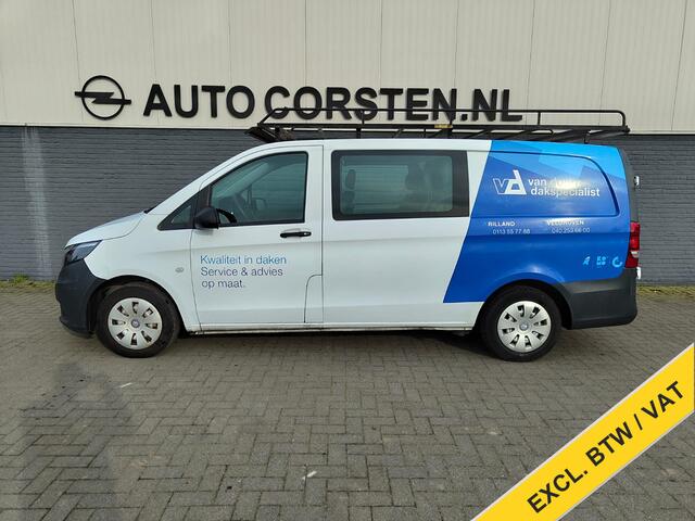 Mercedes-Benz VITO 111 CDI Lang Dubbele Cabine Airco Trekhaak Imperial+Ladderrol Bluetooth Licht/Regen-Sensor Betonplex Vloer Lat om Lat Betimmering Zijschuifdeur Comfort 1e eigenaar! Euro 6