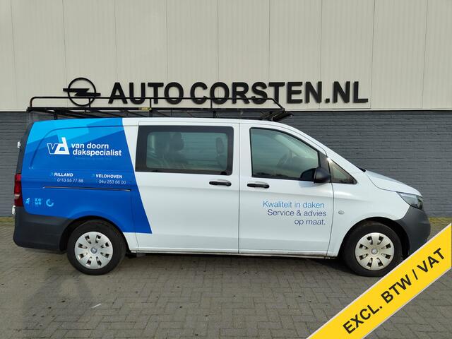 Mercedes-Benz VITO 111 CDI Lang Dubbele Cabine Airco Trekhaak Imperial+Ladderrol Bluetooth Licht/Regen-Sensor Betonplex Vloer Lat om Lat Betimmering Zijschuifdeur Comfort 1e eigenaar! Euro 6