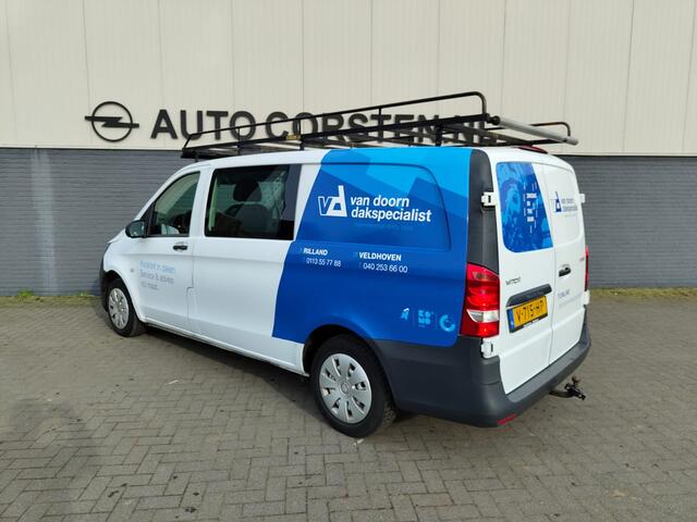 Mercedes-Benz VITO 111 CDI Lang Dubbele Cabine Airco Trekhaak Imperial+Ladderrol Bluetooth Licht/Regen-Sensor Betonplex Vloer Lat om Lat Betimmering Zijschuifdeur Comfort 1e eigenaar! Euro 6