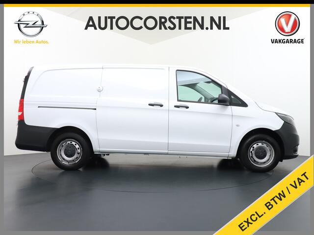 Mercedes-Benz VITO 116CDI 164PK Lang Navi PDC-v+a Camera ParkAssist Trekhaak Airco-CruiseC. Regen-Lichtsensor Bluetooth Schuifdeur Betonplex vloer Wandbetimmering + LedVerlichte-laadruim Dimlicht-Assist Tempmatik Warmtewerend-Glas Elektr-Spiegels+Verwarmd 2.000kg Trekvermo