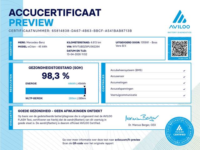 Mercedes-Benz eCitan 112 Pro 51 kWh L2 284 WLTP 98,3% (SOH) MBUX Trekhaak 75kW Snelladen Apple Carplay Cruise Control Stoelverwarming Stuurverwarming Laadkabel