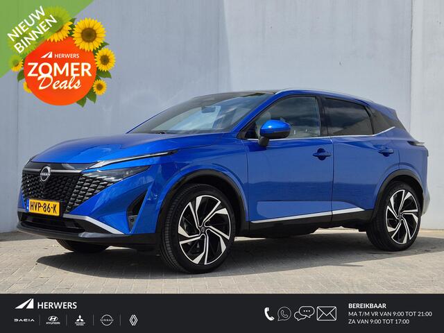 Nissan QASHQAI 1.3 MHEV Xtronic Tekna Plus Automaat / Cold Pack / Nieuw Model / Facelift / HUD / Panoramadak / Adaptief CC / Stuur- Stoel en voorruitverwarming / Rondomzicht camera / Trekgewicht 1800 kg / Elektrische achterklep /