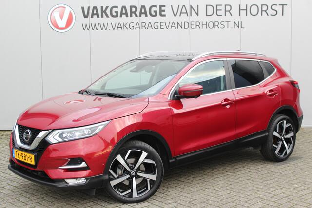 Nissan QASHQAI 1.2-115pk Tekna. Erg nette, luxe en betrouwbare hoogzitter ! Autm. airco, cruise control, 360gr camera, trekhaak, privacy glass, LM wielen, panoramadak, metallic lak, elektr. verstelb. best. stoel, telefoonvoorb., navigatie, LED verlichting etc.