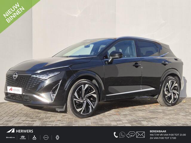Nissan QASHQAI 1.3 MHEV Xtronic Tekna Plus / Fabrieksgarantie tot 03-2028 / Panoramadak / HUD / Trekgewicht 1800 kg / Elektrische achterklep / Stoel met massage functie / Rondomzicht camera / Stuur-, Stoel en Voorruit verwarming / Bose Audio Systeem / 360 Camera /