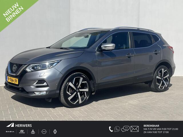 Nissan QASHQAI 1.3 DIG-T Tekna + / Dealeronderhouden / Trekhaak (1.500kg trekgewicht) / Panoramadak / Navigatie / Apple Carplay Android / Leder / Camera 360° / 19" Licht Metalen wielen /
