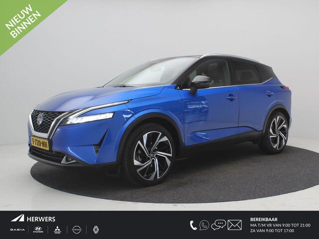 Nissan QASHQAI 1.3 MHEV Xtronic Tekna Plus / Panoramadak / All Seasonbanden / Lederen bekleding / 1ste Eigenaar / NL Auto / Trekhaak / 1800KG Trekgewicht / Bestuurdersstoel Elektrisch met geheugenfunctie / Massage functie / Adaptieve cruise control / Historie aanwezig /