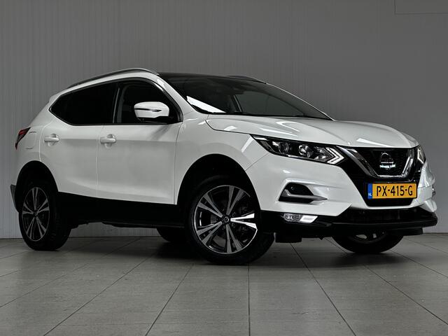 Nissan QASHQAI 1.2 N-Connecta/ 360° Camera/ 18'' LMV/ Keyless/ Lane-Assist./ DAB+/ Panorama-Dak/ Navi/ Clima/ Cruise/ Elek. pakket/ Isofix/ Bluetooth/ Armsteun/ Multi. LEDER. Stuur/ Mistl./ PDC V+A/ Extra getint glas/ Chro