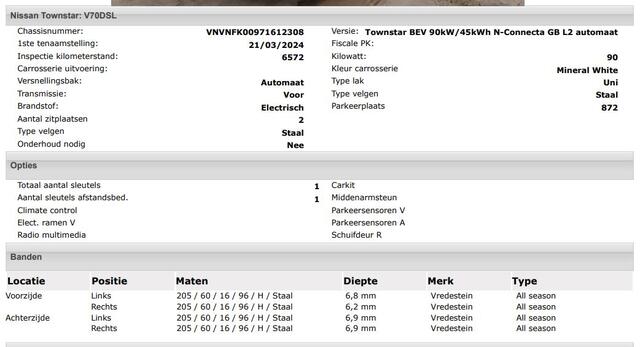 Nissan Townstar N-Connecta L2 45 kWh 100% EV. / Pdc.+Camera / Airco-ecc./ Radio-multimedia / Schuifdeur rechts / WLTP-actieradius: ca. 285 km
