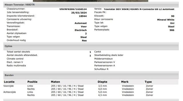 Nissan Townstar N-Connecta L2 45 kWh 100% EV. / Pdc.+Camera / Airco-ecc./ Radio-multimedia / Schuifdeur rechts / WLTP-actieradius: ca. 285 km