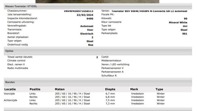 Nissan Townstar N-Connecta L2 45 kWh 100% EV. / Pdc.+Camera / Airco-ecc./ Radio-multimedia / Schuifdeur rechts / WLTP-actieradius: ca. 285 km