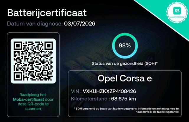Opel e-Corsa 100KW / 50KWh SOH 98% / Airco-Ecc. / Cruise-ctr. / Apple Carplay Android / Navigatie vai Usb /