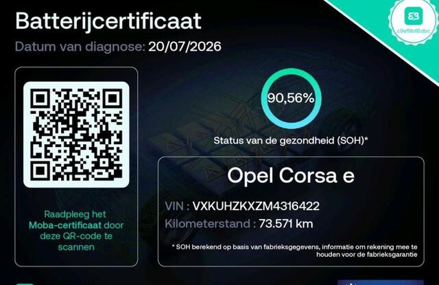 Opel e-Corsa 100kW / 50kWh Edition / SOH 90.6% / Airco-Ecc. / Cruise-ctr. / Apple Carplay Android / Navigatie via Usb / Apk 12-2027