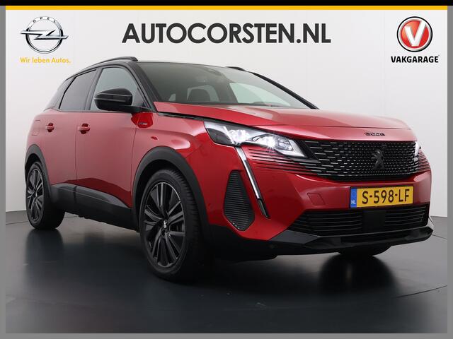 Peugeot 3008 1.6T 225pk AUT-8 GT Pack HYbrid Leer/Alcantara+Elektr.+Verwarmd Trekhaak Navi360°Camera Apple Carplay Android Ecc HiFi Premium FOCAL® Zwarte Hemel Lane Assist Dodehoekwaarschuwing 1e Eigenaar Origineel Nederlandse Auto Nieuwprijs ¤51.858,-