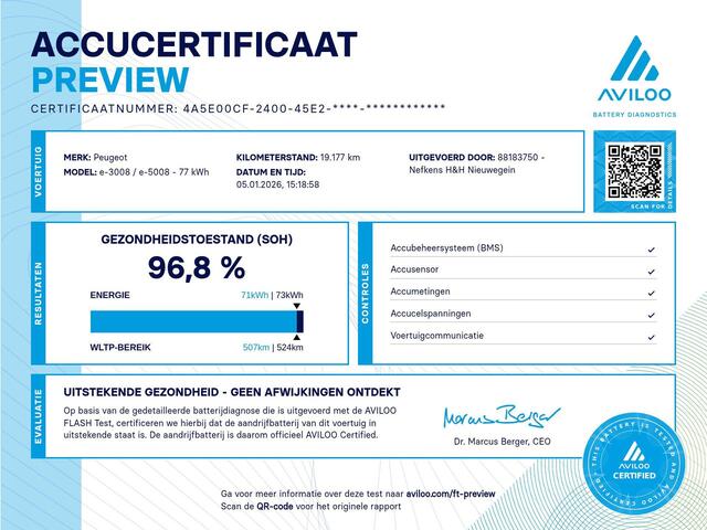 Peugeot 5008 e-5008 SUV Allure Avantage 73 kWh 205PK | 1ste eigenaar | ACCURAPPORT 97% | AppleCarplay/AndroidAuto | Stoel/StuurVerwarming | Rondomzicht camera | LED | Keyless | Navigatie | Adaptieve Cruise Control | 7-zits | Warmtepomp | Privacy Glass | Isofix | Parke