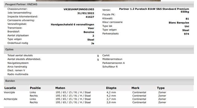 Peugeot PARTNER 1.2 Benzine 111PK Euro6 Premium / Airco / Navigatie / Cruise-ctr. / Schuifdeur + Raam / Radio multimedia / Apk 03-2026