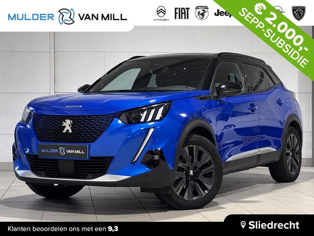 Peugeot e-2008 SUV GT Pack EV 3-FASEN 50kWh 136pk AUTOMAAT SCHUIF/KANTELDAK | ALCANTARA/LEDER | ADAPTIVE CRUISE | SMART KEYLESS ENTRY | STOELVERW. | 18" LM-VELGEN 'EVISSA' | NAVI | CAMERA