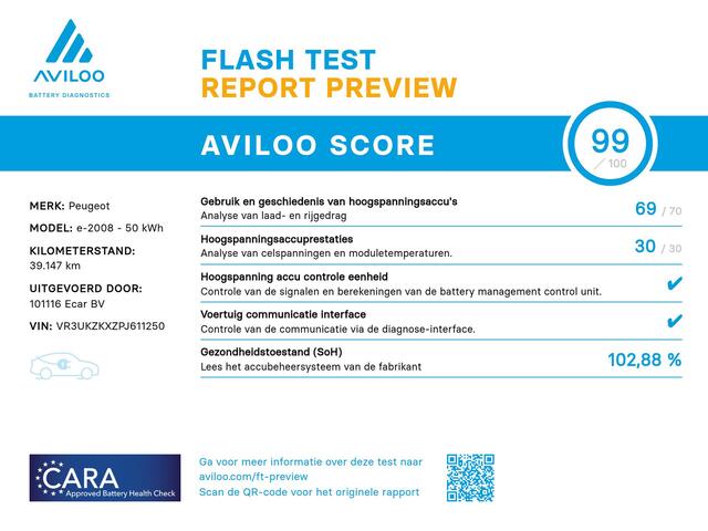 Peugeot e-2008 EV Allure 50 kWh | Navigatie | Parkeersensor achter | SoH ( batterijtest ) 100 % score
