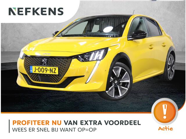 Peugeot e-208 GT 50kWh 136PK | 1ste eigenaar | ACCURAPPORT 100% | LEER/Alcantara | 3 FASE | Glazen dak | Adaptive Cruise Control | Climate Control | Camera | Dodehoekdetectie | Stoelverwarming | FULL LED | Sfeerverlichting | Isofix | Privacy Glass |