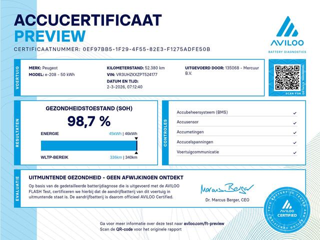Peugeot e-208 EV Active Pack 50 kWh | Snelladen | SOH 98% | Carplay | LED | Navi | Parkeersens. | NAP