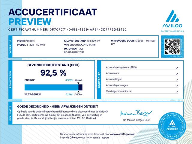 Peugeot e-208 EV GT 50 kWh | Snelladen | SOH 92% | Camera | Sfeer | Virtual | Carplay | LED