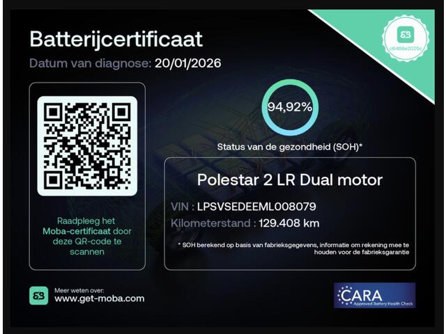 Polestar 2 Long Range Dual Motor Launch Edition 78kWh SOH 94% / Panoramadak / Navigatie