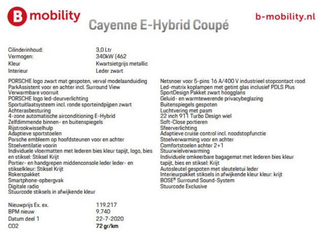 Porsche CAYENNE Coupé 3.0 E-Hybrid 462PK Sport Design SOH 90% NL Auto! Panoramadak | Achteras besturing | Voor/Achterstoelen verwarmd | Adaptive Cruise Control | Surround View | Stoelventilatie | Bose Sound System | Soft-Close Portieren