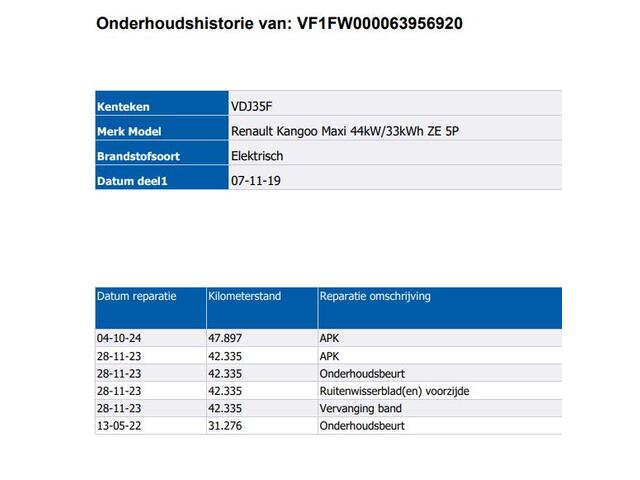 Renault KANGOO Z.E. 100% EV. 44KW / 33KWh./ Maxi-L2 / 5Pers. / 2x Schuifdeur / Navigatie / Pdc+Camera / Apk 10-2026
