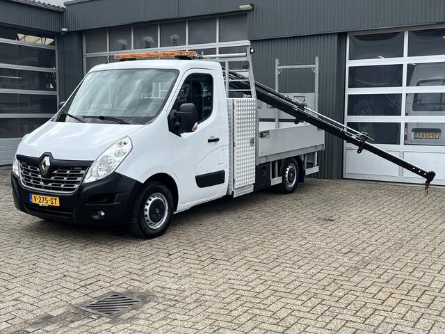 Renault MASTER T35 2.3 dCi L2 Energy Hiab Laadkraan T-CLX 013 Trekhaak 2500 kg Airco 2-Persoons Open laadbak Pick-up Euro 6 Verkeersbord Actiebord Pijlenbord Bakwagen P-up 1e eigenaar ex gemeente Hydraulische kraan
