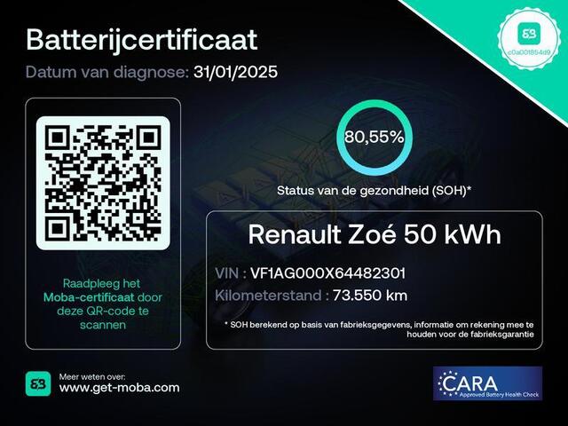 Renault ZOE R135 Intens 52 kWh incl. accu / Koop Accu inclusief / SoH accu 80,55 % / CCS snellader / Warmtepomp / Stoel&stuur verwarming / Navigatie / Climate Control / Apple carplay & Aindroid auto /