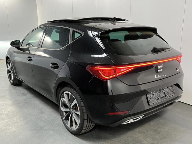 Seat LEON 1.4 TSI eHybrid PHEV FR / AUTOMAAT/ PANO/ LEER/ ACC/ DCC/ MEMORY SEAT/ STUUR+STOELVERWARMING/ DODEHOEK/ PARK.SENSOREN V+A/ CAMERA/ FULL LINK/ KEYLESS/ DIGITAL DASH/ NAVI/ DAB/ CLIMA/ LED/ 18'' LMV