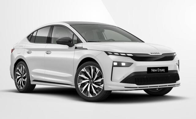 Skoda Enyaq iV Sportline Elektromotor 210 kW / 286 PK SUV Elektri | Trekhaak | Panorama dak | Head up | Canton | Dynamic Chassis Control | 360° camera | Stoelmassage | Verwarmde voorruit en achterbank | 21" lichtmetaal |