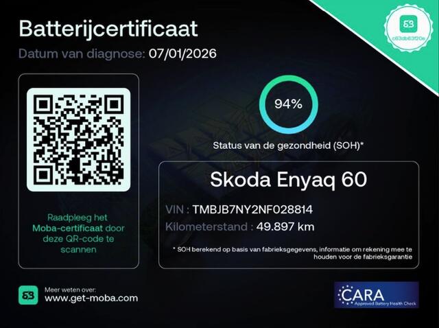Skoda Enyaq iV 180PK Automaat 60 | Org. NL | BOVAG Garantie | SOH 94% | Warmtepomp | Trekhaak | Parkeersensoren + Camera | Apple Carplay/Android Auto |