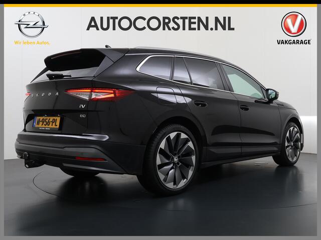 Skoda Enyaq iV 80 SOH 92% Trekhaak Lmv 21" Stoel+Stuurverwarming Matrix Led Camera Apple Carplay Android Auto Navi Ecc Cruise Control Pdc Draadloze telefoonlader Keyless Advanced Privacy Glas Led Isofix DAB Comfort+Klimaat+Licht Pakket 1.000KG Trekgewicht 1e Eigenaar Or