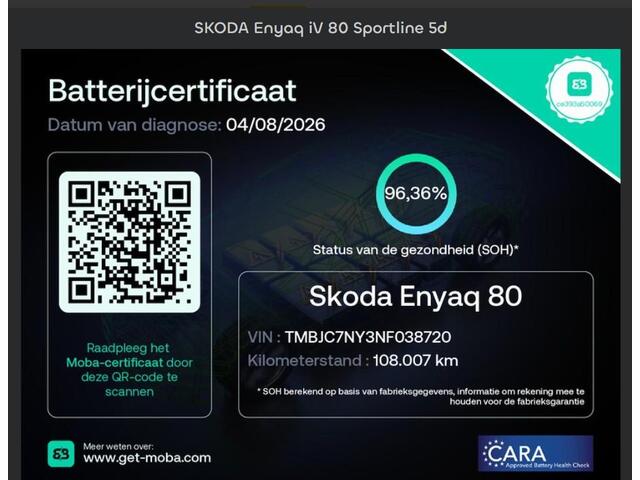 Skoda Enyaq iV 80 Sportline 204pk SOH 96% Stoelverwarming ACC Camera Navigatie