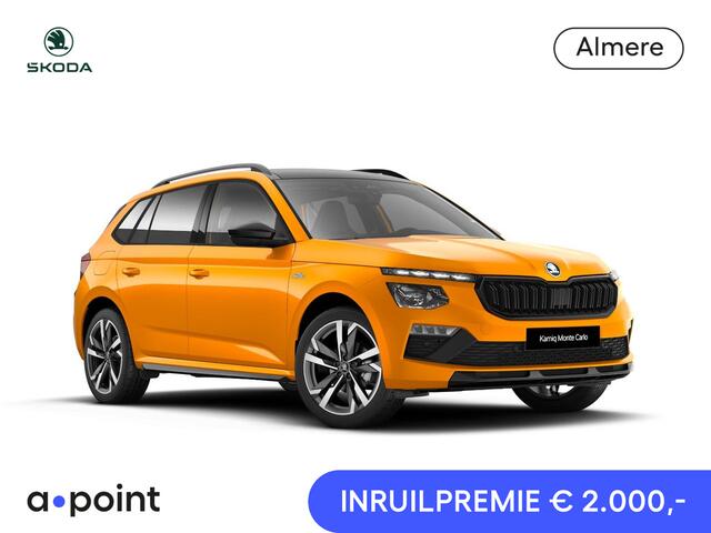 Skoda Kamiq Monte Carlo 1.0 TSI 115 pk 7 versn. DSG | 115 pk 7 vers. DSG | Wegklapbare Trekhaak | Navigatie Pakket | Travel Assist Plus | Winter Pakket | 18 inch Lichtmetalen Velgen Ursa Monte Carlo, Zwart