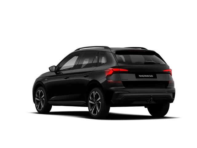 Skoda Kamiq 1.0 TSI Monte Carlo 115 pk 7 versn. DSG | Travel Assist Plus | Navigatie Pakket | Winter Premium & Charging | Trekhaak | Variabele Bagageruimtevloer Ruimtebesparend | Velgen: 18" lichtmetalen velgen Ursa Monte Carlo, zwart
