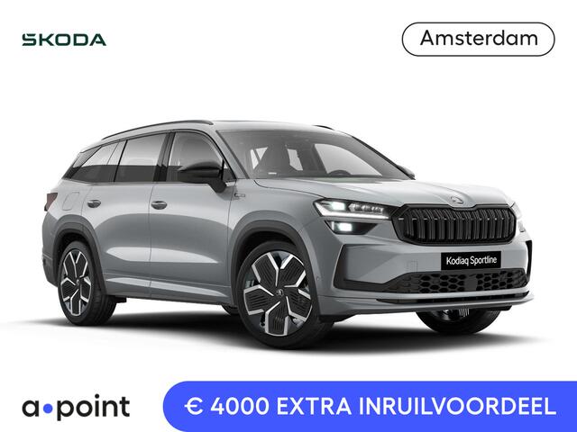 Skoda Kodiaq 1.5 TSI PHEV Sportline Business 204 pk 6 versn. DSG | Comfort Pakket | Panorama Dak | Dynamic Chassis Control Pakket | Head-up display | Parkeer Pakket | Trekhaak | Winter Pakket | Velgen: 20" lichtmetalen velgen Rila aero, antraciet zwart