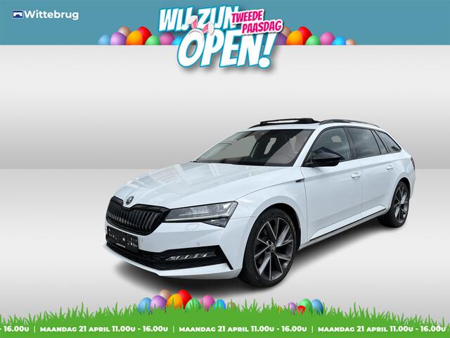 Skoda SUPERB Combi 1.4 TSI iV Sportline / AUTOMAAT/ PANO/ TREKHAAK/ 19" LMV/ ALCANTARA/ ADAPT. CRUISE/ APP-CONNECT/ NAVI/ PARK. SENSOREN + CAMERA/ CLIMA/ RIJ-MODI/ STOEL-STUUR VERWARM./ DAB/ MATRIX
