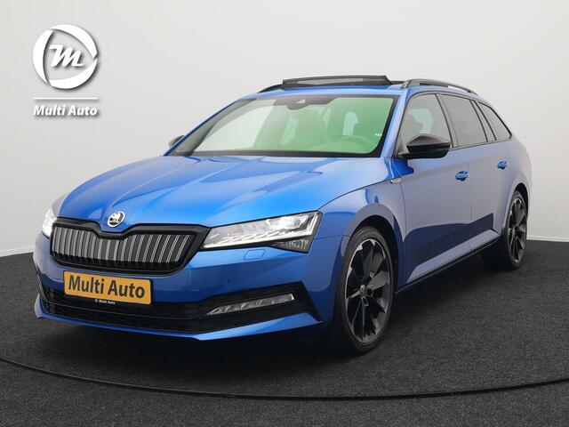Skoda SUPERB Combi 1.4 TSI iV Sportline Business Plug In Hybrid 218pk PHEV | Panodak | Trekhaak af Fabriek | Alcantara Sportstoelen Memory | Adaptive Cruise | Crystal LED | Sfeerverlichting | Virtual | Navigatie | Apple Carplay | Stoelverwarming | DAB |