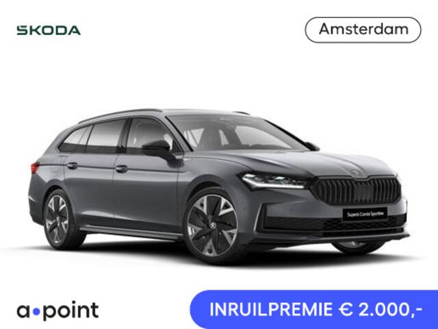 Skoda SUPERB combi Sportline Business 1.5 TSI PHEV 150 kW / 204 PK Co | Panoramadak, elektrisch bedienbaar | Trekhaak, wegklapbaar | Travel Assist Plus Sportline | Dynamic Chassis Control Pakket | CANTON Soundsystem | Lichtmetalen velgen 19 inch Aniara Aero zilver