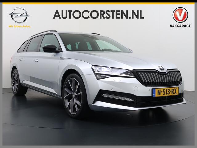 Skoda SUPERB Combi T218PK iV PHEV AUT-6 Sportline BS Elektr.+Geheugen-Sport-Stoelen+Verwarmd Trekhaak Virtual Cockpit Matrix Led Navi Ecc Adap.Cruise Camera Apple Carplay Auto Pdc 1.4t- Plug-in-hybride Achterbank+Stuurverwarming Led Elek.Achterklep Lmv 19" Keyless Dod