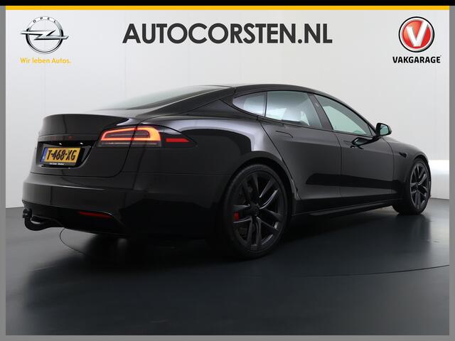 Tesla MODEL S 680 pk 0-100 3,1sec. Adaptive-Luchtvering FSD-4 / AutoPilot-4 Enhanced EAP ASS-Smart Summon Yoke Stuur Zelf-Parkeren / Voorrijden Trekhaak 21" Arachnid-Performance-Velgen Insane-modus Auto-Lane-Change Dumb Smart Summum Rode-Remklauwen Navi Warmtepomp Sto 