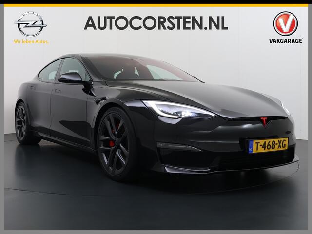 Tesla MODEL S 680 pk 0-100 3,1sec. Adaptive-Luchtvering FSD-4 / AutoPilot-4 Enhanced EAP ASS-Smart Summon Yoke Stuur Zelf-Parkeren / Voorrijden Trekhaak 21" Arachnid-Performance-Velgen Insane-modus Auto-Lane-Change Dumb Smart Summum Rode-Remklauwen Navi Warmtepomp Sto 