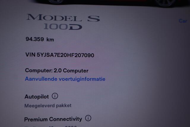 Tesla MODEL S 100D Autopilot computer 2.0, Panoramadak, Cruise control, CCS- adapter is ingeschakeld,