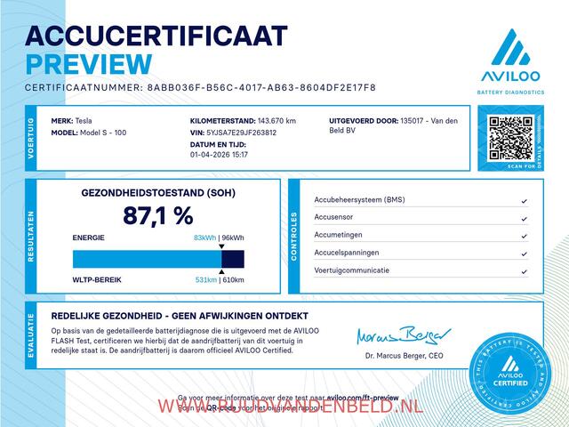 Tesla MODEL S 100D / 87% SOH / SCHUIFDAK / LUCHTVERING / CCS / MCU2