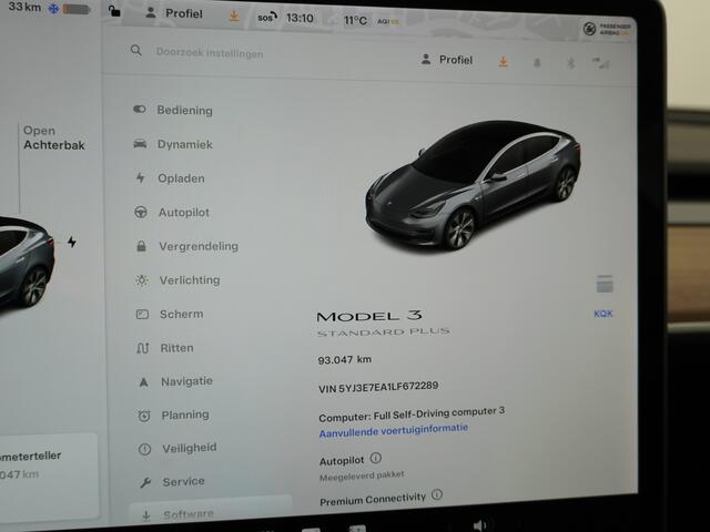 Tesla Model 3 SR+60kWh 326PK AutoPilot FSD-v.b Premium-Luidsprekers Leer PanoDak Adaptive cruise 18" Camera's Elektr.-Stuur+Stoelen+Spiegels+Geheugen+Easy-Entry+Verwarmde stoelen/achterbank Park assistent PDC-A+Voor WIFI Ecc Lane-Assist Speed-Assist Standard RWD Plus E